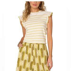 Democracy Striped Crochet Flutter-Sleeve Sweater Size XL